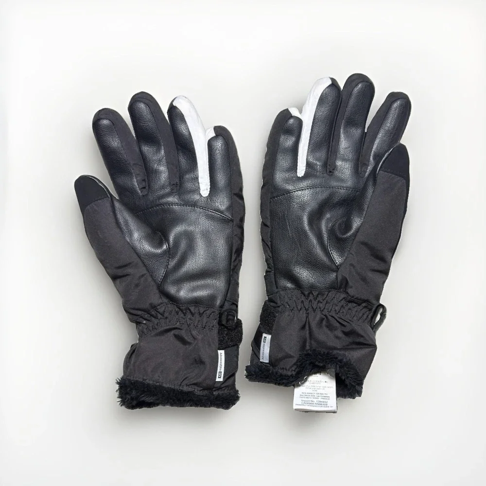 Salomon Winter Ski Snow Gloves Black Insulated Leather Palm Adult Size Medium
